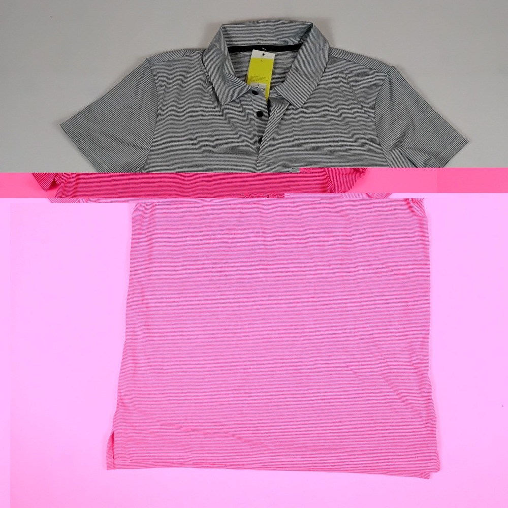 All in Motion Mens Gray White Micro Stripe Polo Shirt Large Short Sleeve New